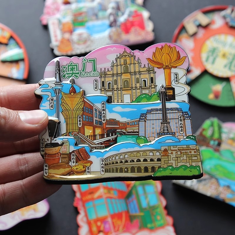 2025新款港澳台城市冰箱贴香港铜锣湾澳门台湾旅游纪念品木质磁贴