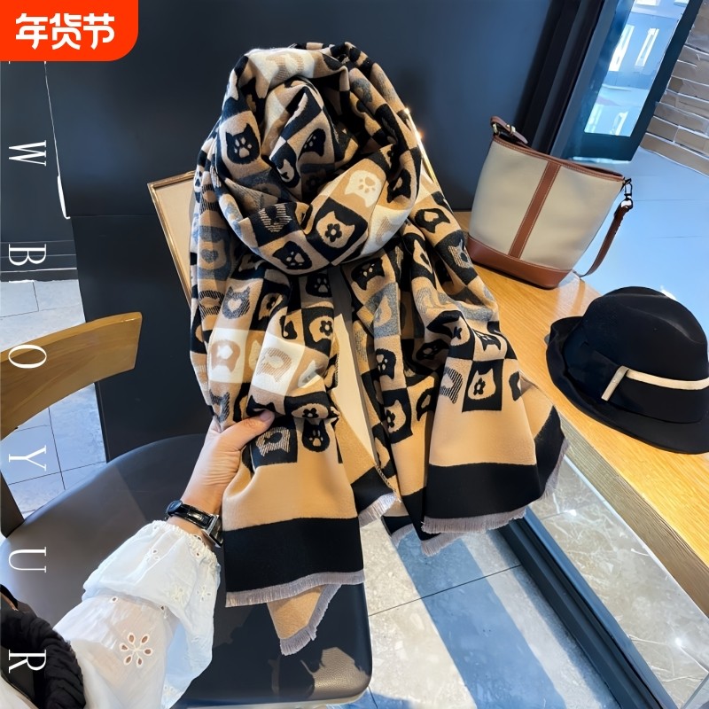 LVАFGН正品轻奢羊绒围巾女新款秋冬季百搭保暖披肩两用外搭披风