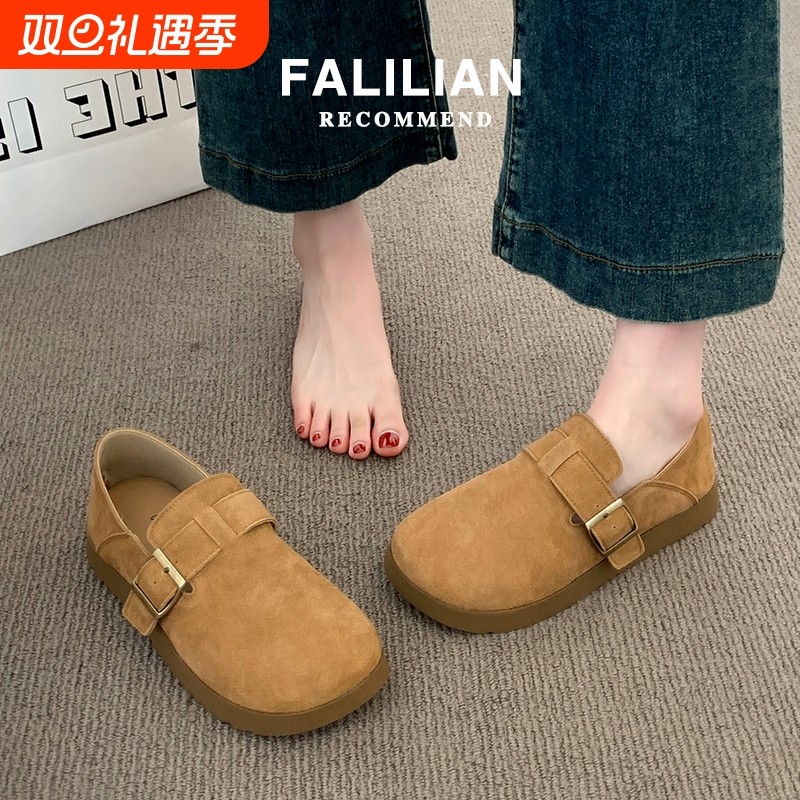 勃肯鞋女2025新款秋冬爆款一脚蹬单鞋厚底全包博肯女鞋子休闲棕色