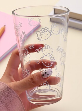 玻璃杯hellokitty耐高温高颜值家用喝水杯牛奶杯学生大容量杯吸管