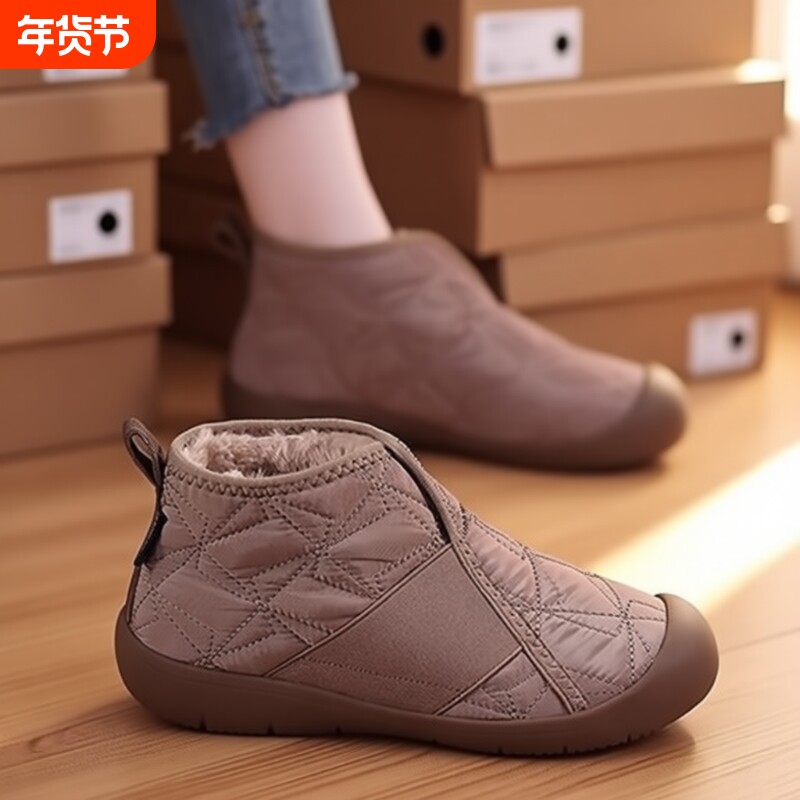 回力雪地靴女鞋冬季加绒加厚一脚蹬妈妈棉鞋中老年高帮防滑老人鞋