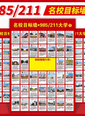 【抖音爆款】名校目标墙贴985/211全套3张985211大学介绍名校目标墙全国百所优质大学高考高中教室挂图墙贴名牌激励榜讲解墙纸挂图