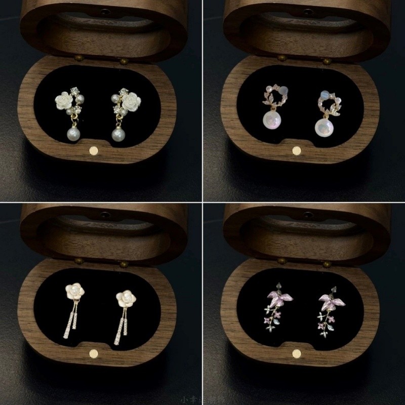 Vintage古着巴黎的白玫瑰百搭高级气质爆款耳钉耳夹花朵蝴蝶流