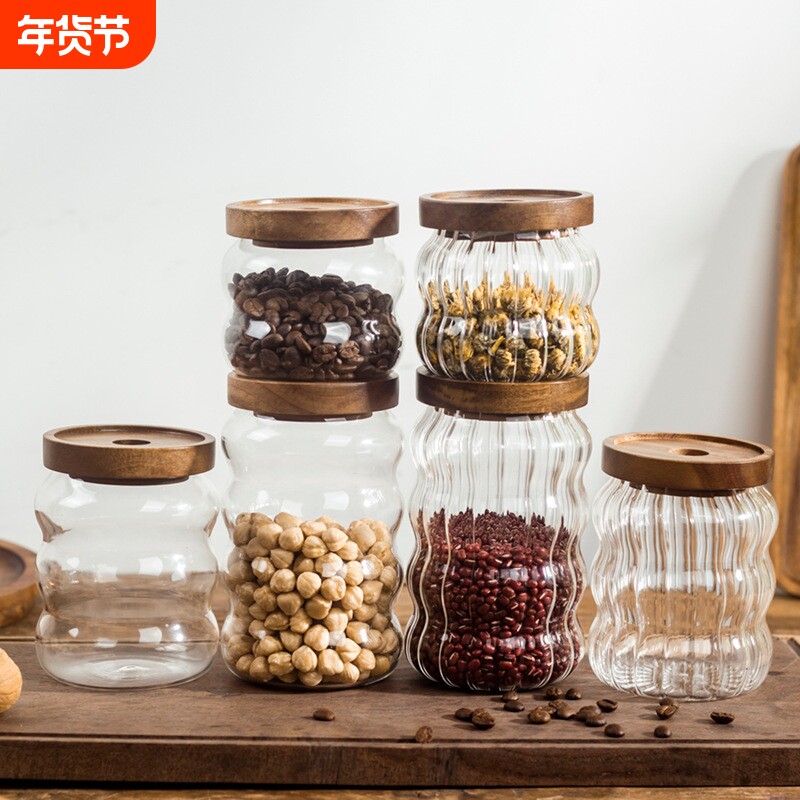 相思木按压高硼硅玻璃制品密封罐咖啡豆零食茶叶防潮收纳罐储物罐