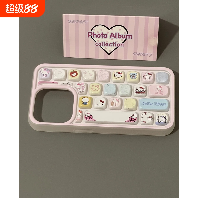 创意kitty立体键盘适用苹果15promax手机壳新款iPhone16ProMax可爱时尚14pro防摔全包13小众甜美12pro保护壳