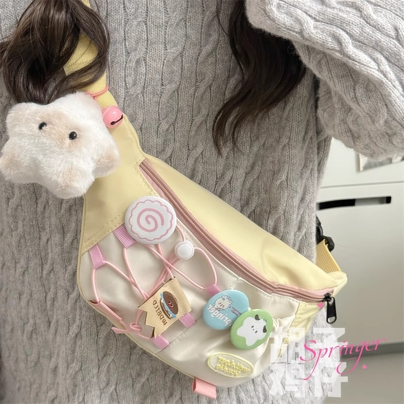 日系可爱少女感胸包女韩版小众设计撞色斜挎包甜酷潮流高颜值腰包