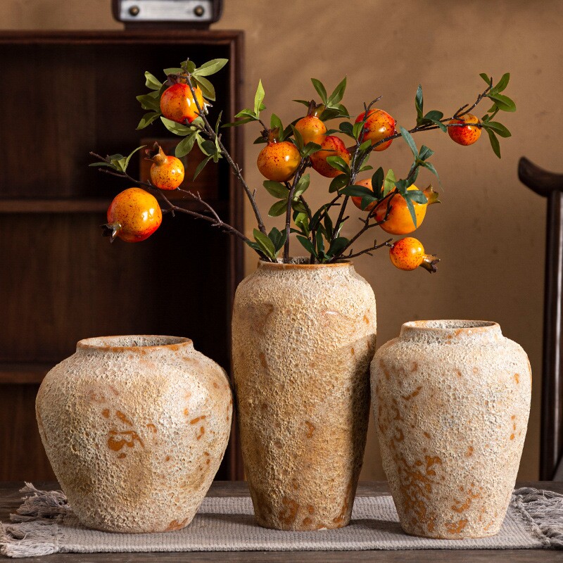 手工陶瓷复古花瓶摆件客厅插花中式粗陶玄关电视柜侘寂风陶罐