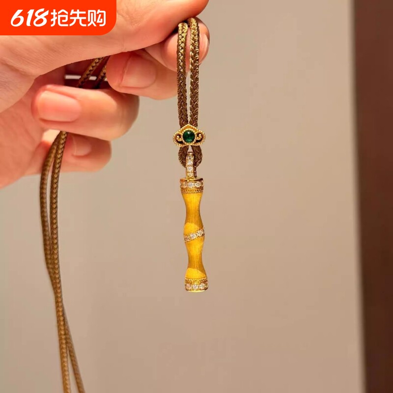 奢饰家点钻拉丝竹节吊坠项链同款复古新中式锁骨链颈链百搭饰品