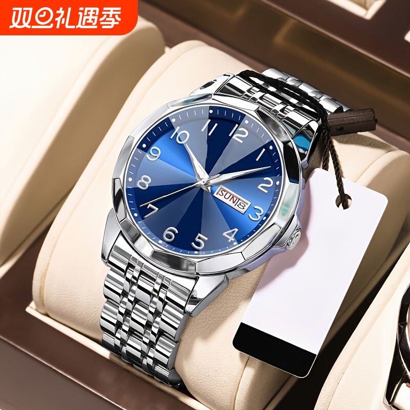 手表男款机械风全自动防水高级感全自动男表数字双日历防水腕表男