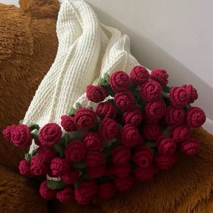 玫瑰花束毯子手工编织diy材料包毛线团钩织花朵毛毯花勾针铃兰花