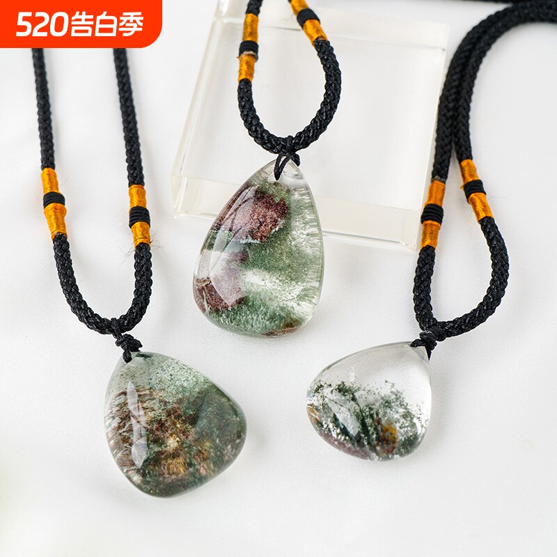 天然彩幽灵绿幽灵水滴吊坠 红幽灵水晶原矿石项链饰品挂件水滴形