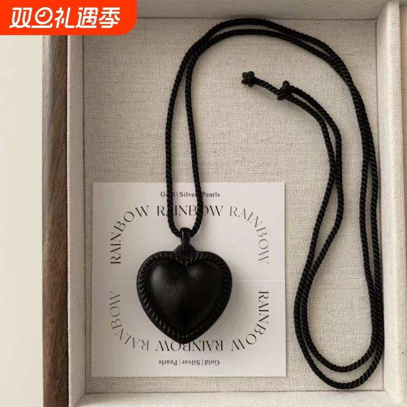 韩国ins博主fevrr同款黑色桃心项链小众设计女颈链爱心尼龙绳