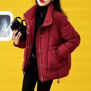 户外今年流行爆款红色羽绒棉服女款2025新款冬季加厚黑色鸭绒