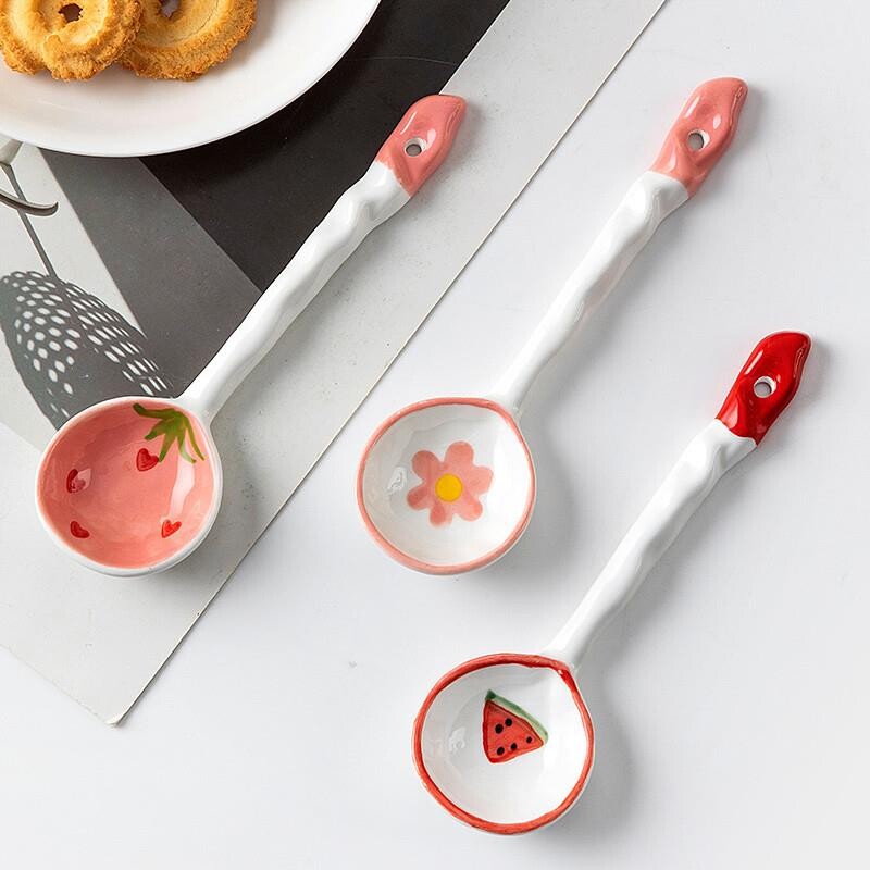 陶瓷勺子日式饭勺长柄勺家用高颜值汤匙调羹厨房喝汤小勺子