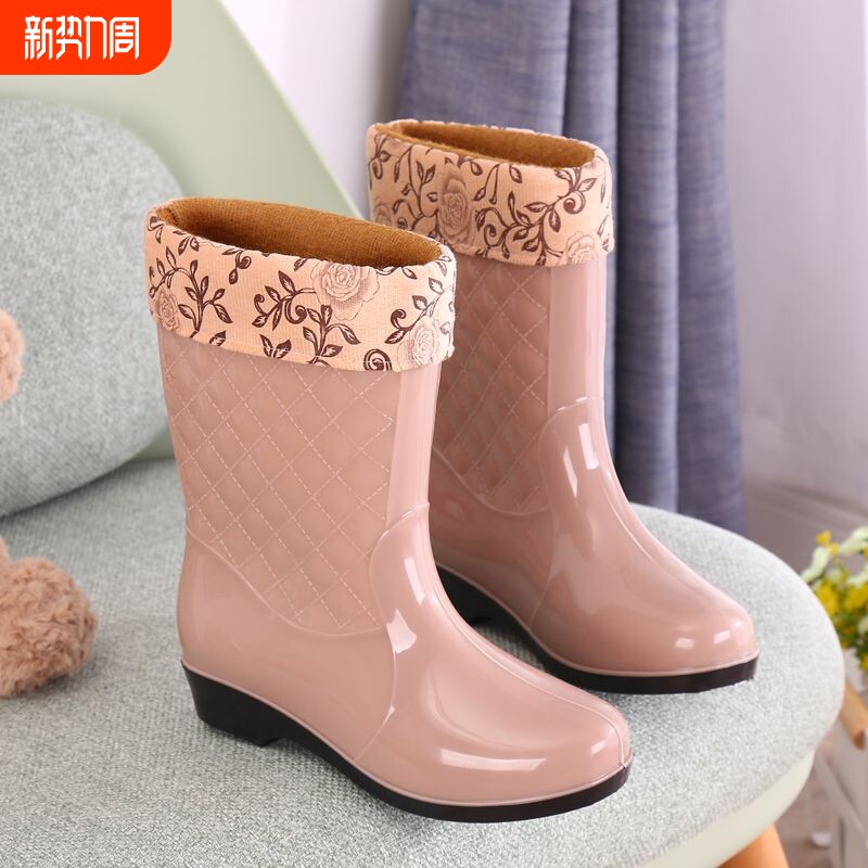 雨鞋女士中筒厚底防滑加棉雨靴胶鞋厨房耐磨保暖秋冬水靴水鞋女