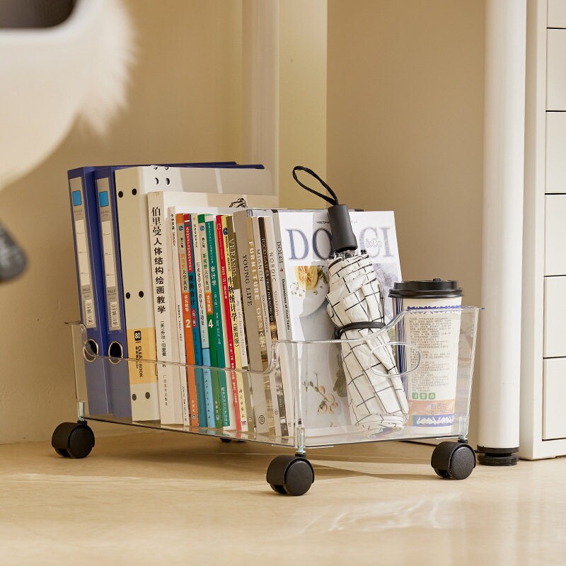 桌下置物架学习桌边书本收纳箱多功能书包放置架可移动零食小推车