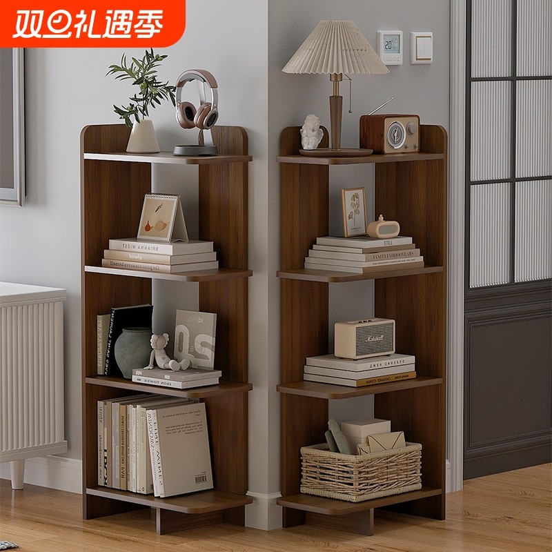 转角柜卧室家用简易床头书架落地置物架一体靠墙书柜电视旁置物架