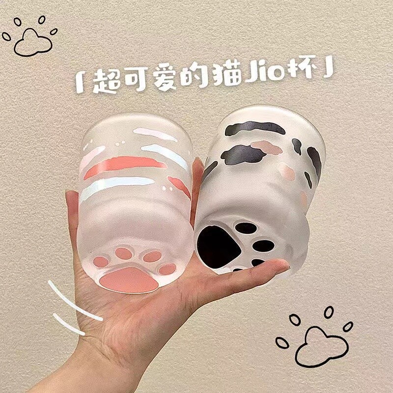 日式可爱猫爪杯创意玻璃杯学生宿舍女果汁早餐牛奶杯家用喝水杯子