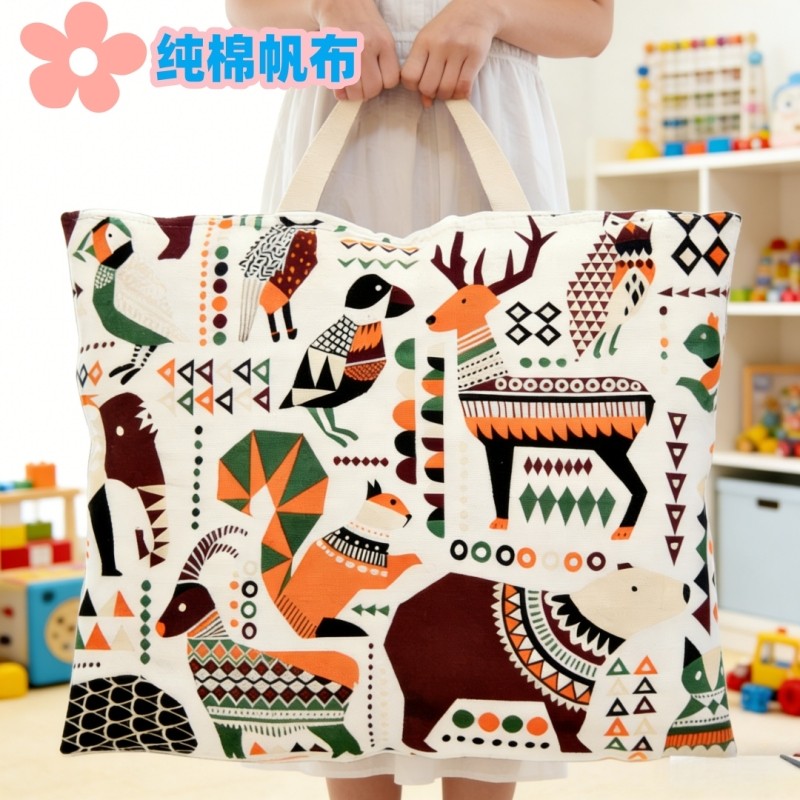 纯棉帆布被子收纳袋四件套儿童专用衣服大容量棉被褥袋手提幼儿园