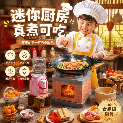 儿童迷你小厨房真煮套装全套做饭厨具真实煮饭女孩过家家玩具炒菜
