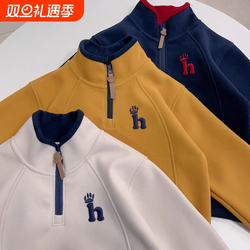 【加绒加厚】冬季保暖休闲风男童女童上衣卫衣加绒加厚款亲子装