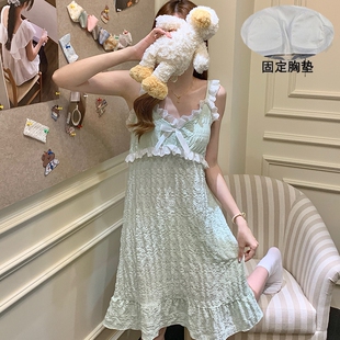 吊带无袖 睡裙女带胸垫夏季 甜美高级感睡衣背心夏天性感家居服外穿