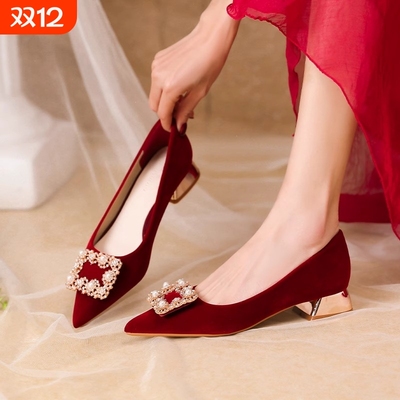 红色婚鞋女秀禾婚纱两穿新娘鞋