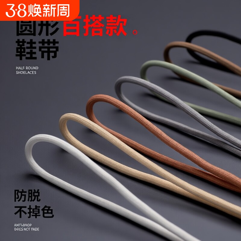 圆形鞋带通用椰子鞋老爹鞋运动休闲鞋彩色白色男女ins潮鞋带圆绳