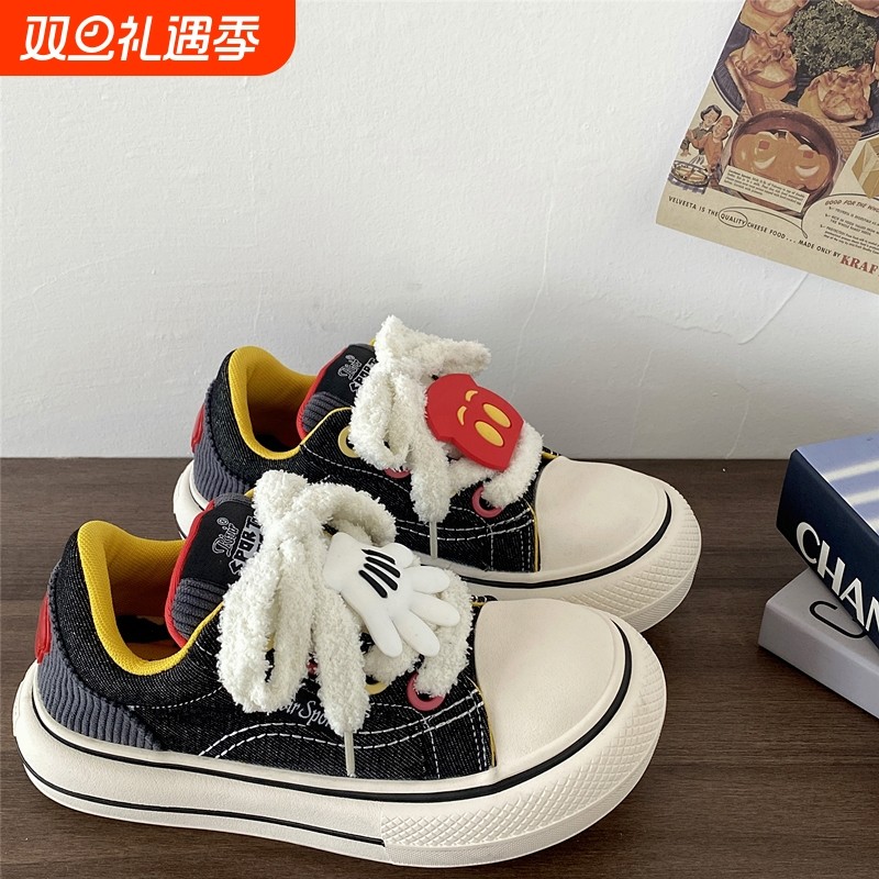 丑萌大头帆布鞋女2025新款春秋时尚百搭厚底板鞋学生潮鞋平底圆头