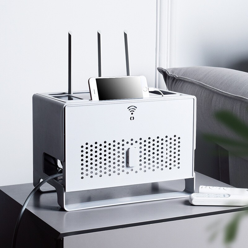 双层多功能路由器WIFI收纳盒 电线插线板整理盒 排插塑料收纳盒