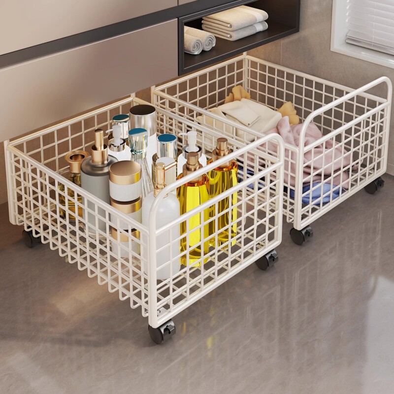 柜下脏衣篮脏衣篓带轮可移动脏衣服收纳筐洗漱台下多功能置物架子