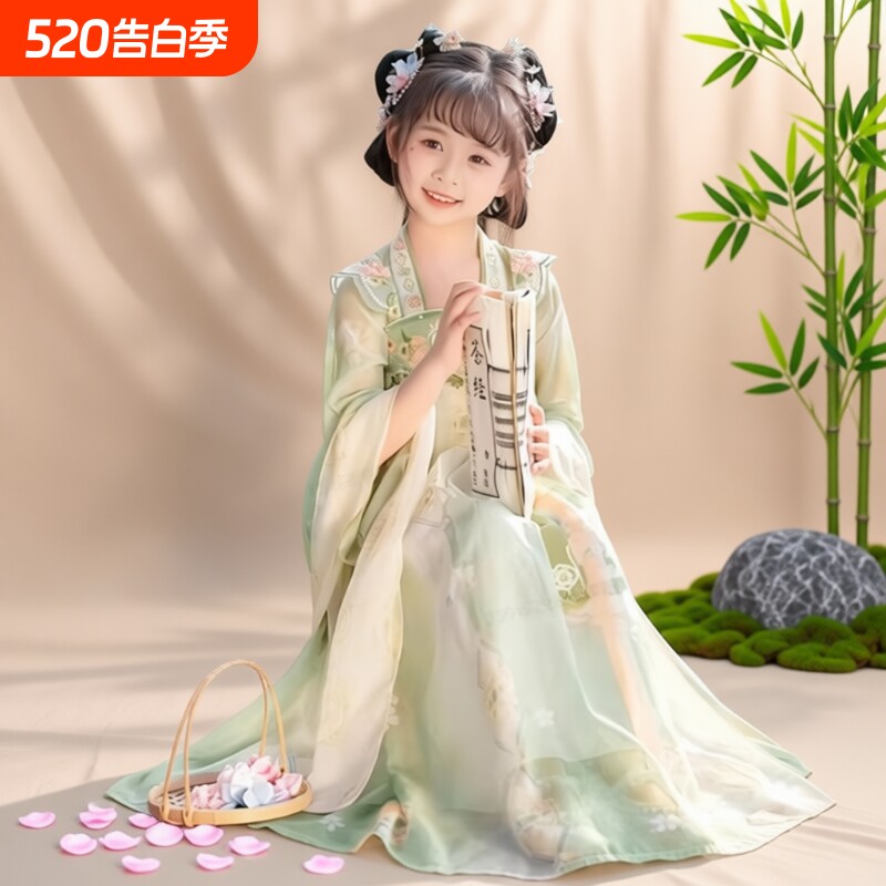 女童连衣裙国风唐装儿童古风公主裙2026春秋新款汉服古装薄款粉色