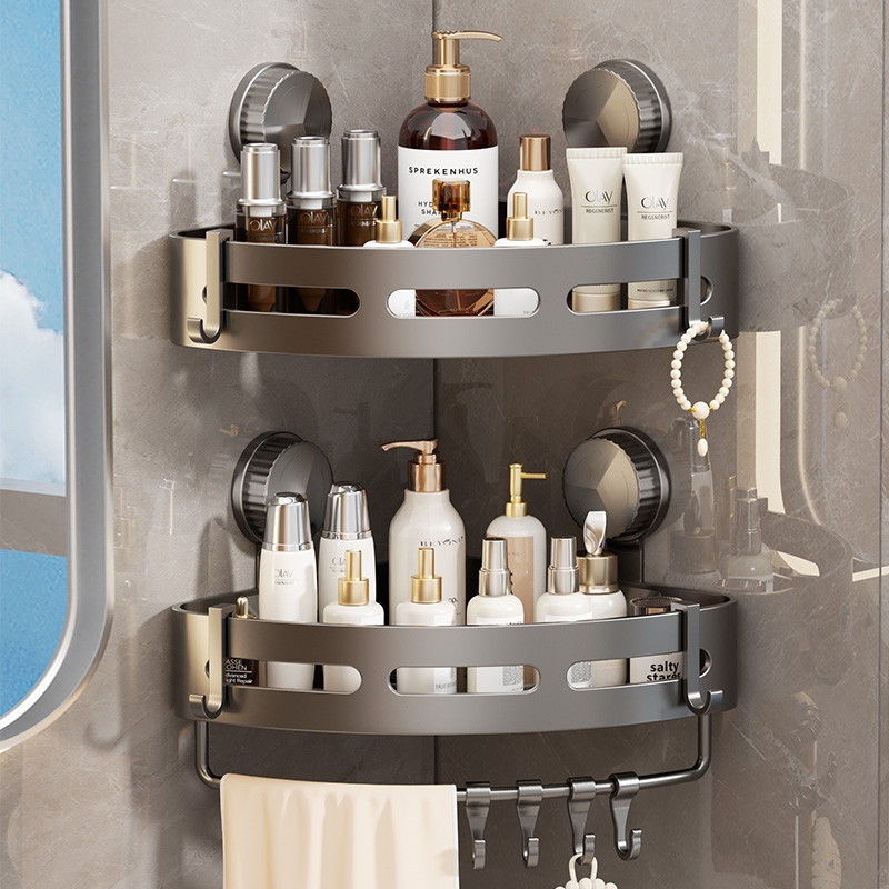 卫生间置物架三角浴室免打孔厕所转角挂架壁挂式洗澡间收纳架吸盘