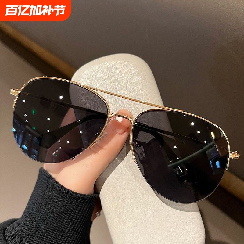 飞行员墨镜男女大脸开车防紫外线蛤蟆镜太阳眼镜显瘦复古红色圆脸