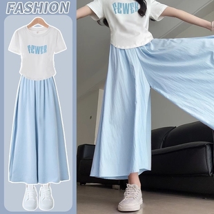 女童夏季阔腿裤套装中大薄款儿童装洋气短袖T宽松冰丝裙裤两件套