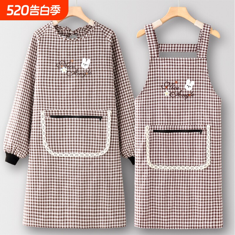 年轻款工作服罩衣女新款棉围裙厨房家用网红大人长袖上班专用可爱