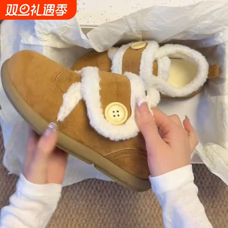 复古棕色加绒勃肯棉鞋女2025新款冬季女鞋厚底防滑保暖加厚雪地靴