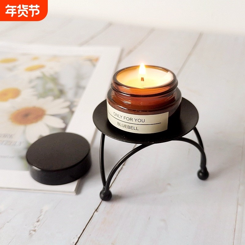 欧式轻奢金色黑色香薰蜡烛铁艺托盘装饰摆件几何大号金属烛台浪漫