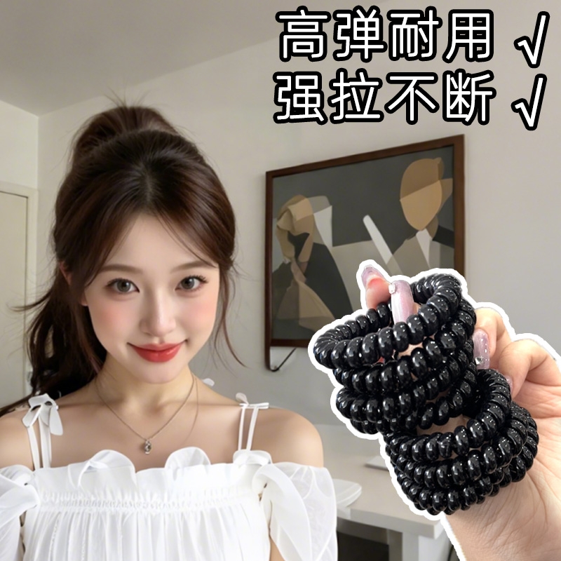 电话线发圈女小号细款韩国扎头发头绳简约发绳黑色皮筋电线圈头饰