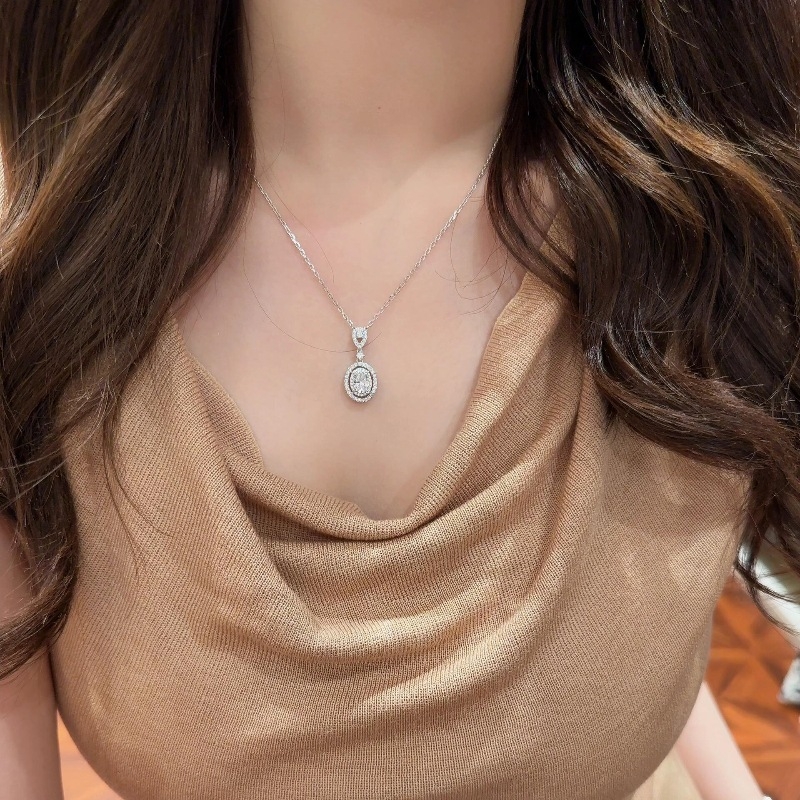 925复古轻奢爆闪围镶满钻椭圆鸽子蛋项链小众奢华精致百搭锁骨链
