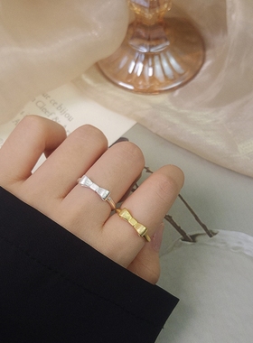 s925纯银蝴蝶结喷砂戒指少女韩版百搭学生夏季指环甜美在逃公主款