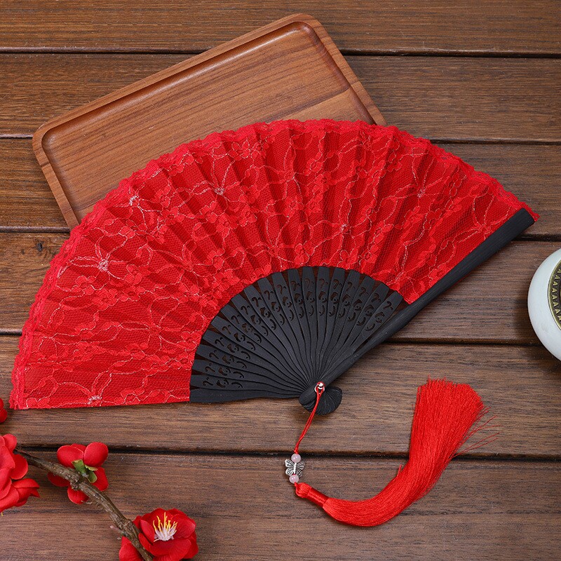 厂家供应古风蕾丝扇子伴娘网红折扇竹扇婚礼旗袍舞蹈走秀扇子批发