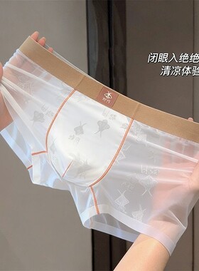 爆款网纱提花新款男士平角内裤锦纶透气透明薄款性感男内裤内衣