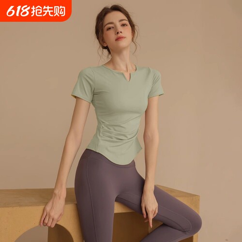 裸感速干瑜伽服女修身显瘦透气跑步运动T恤训练健身短袖上衣夏季