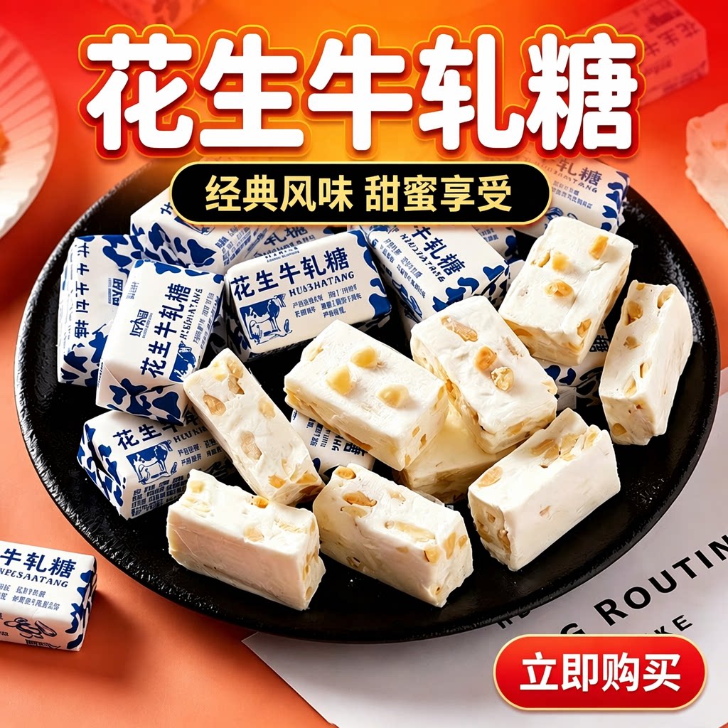 花生牛轧糖老式怀旧零食奶糖喜糖糖果手工好吃健康充气童年小时候