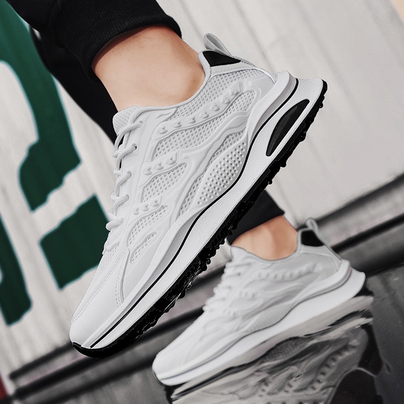 意尔正康男士低帮网布透气潮流运动鞋时尚厚底小白鞋休闲潮鞋男