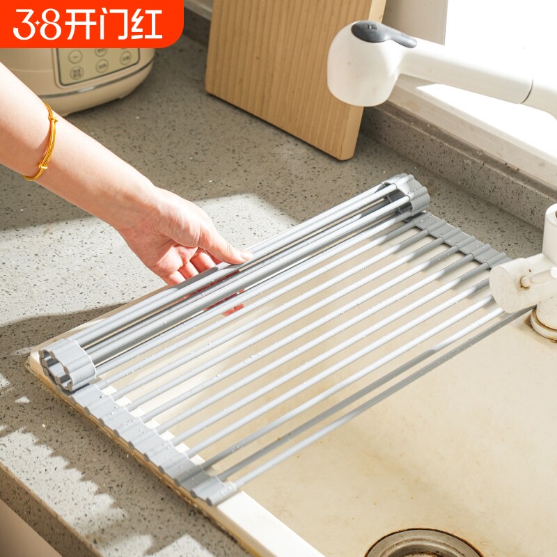 舍里可折叠厨房水槽沥水架水池碗碟收纳置物架碗盘架沥水篮台面