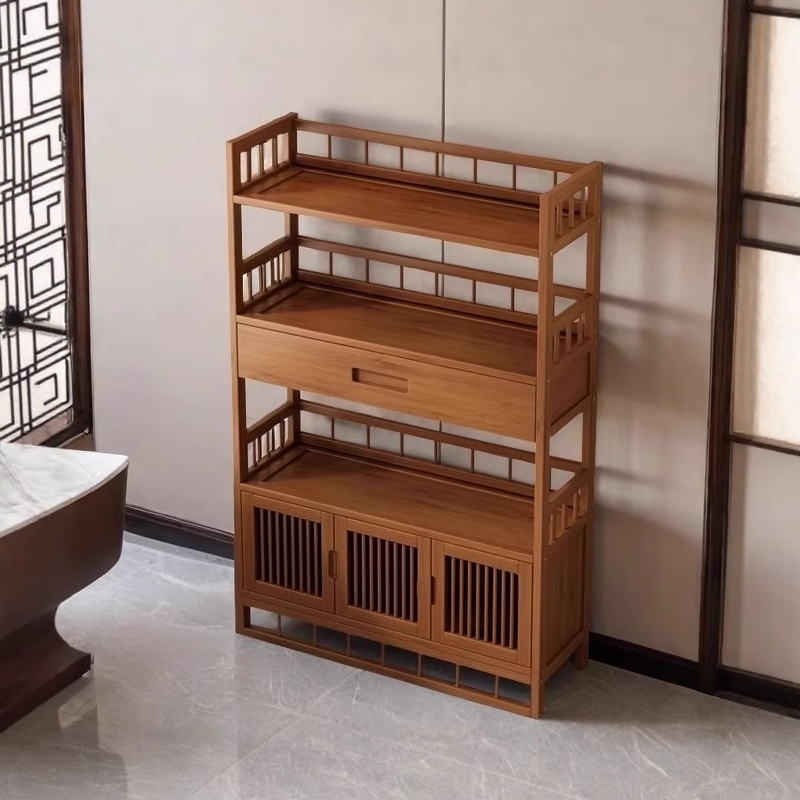 茶水柜办公室茶柜置物架茶叶柜茶台桌边柜收纳储物柜多层客厅楠竹