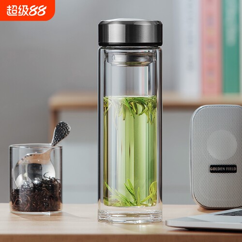 索赫双层玻璃杯水杯男高档家用耐热耐高温防爆高硼硅泡茶保温防漏