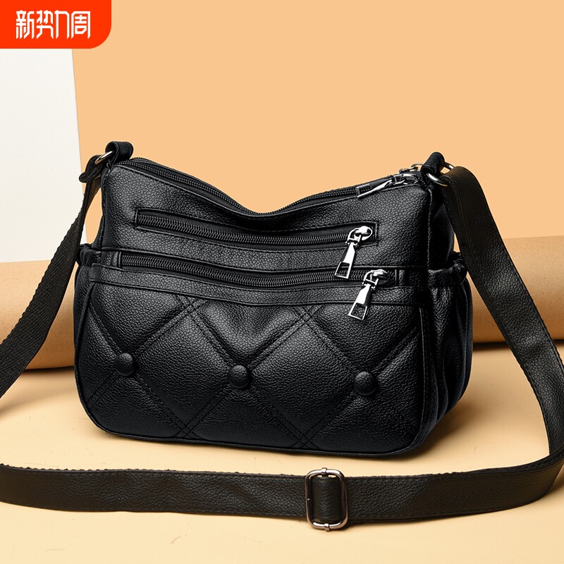 软皮质感女包2026多层百搭单肩斜挎包大容量中老年妈妈包单肩包